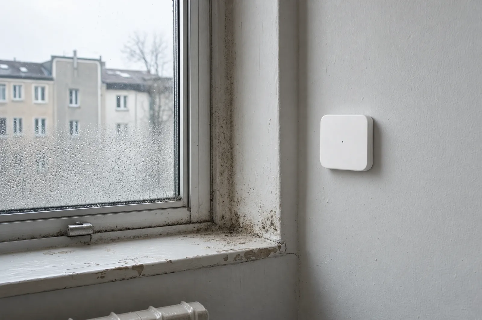 Messpunkt an einer Fensterlaibung in einem Bestandsobjekt